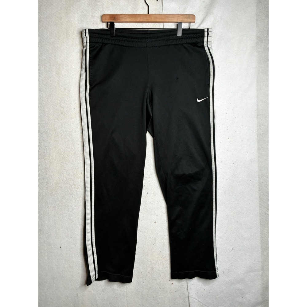 VTG Nike Mens Black Track Pants White Side Stripe Ankle Zip Athletic SZ XL 39x30